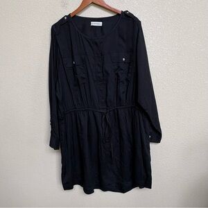 NWT Lucky Brand Black Relaxed Surplus Shirt‎ Dress Roll Tab Sleeve XXL